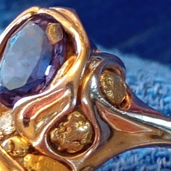 14k Gold Nugget Ring, 1.6 ct natural tanzanite and small diamond size 9-9.5 - Picture 5 of 11